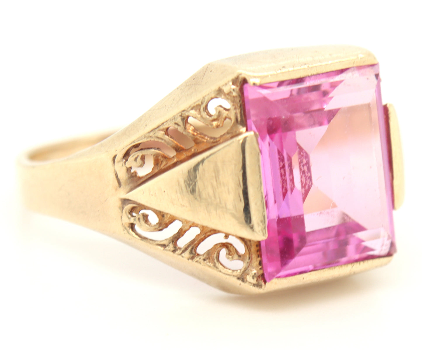 10kt Yellow gold pink topaz men's ring