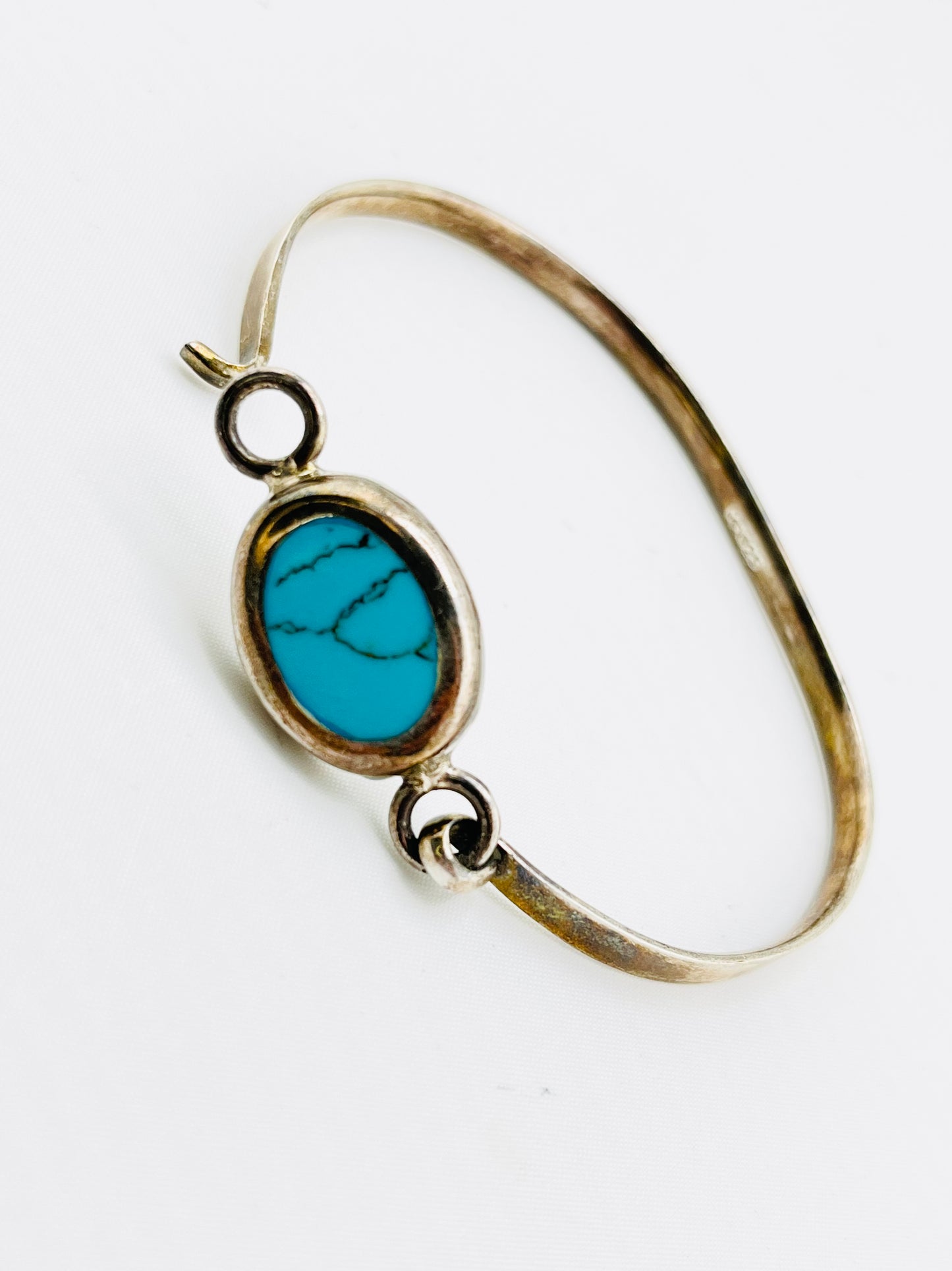 925 Sterling Silver Mexico Navajo-Style Handmade Natural Turquoise Center Cuff Bracelet