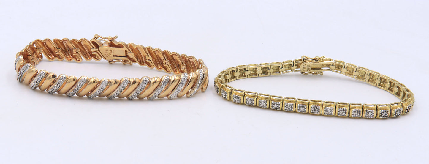 Group lot of 2 cubic zirconia bracelets in 925 sterling silver