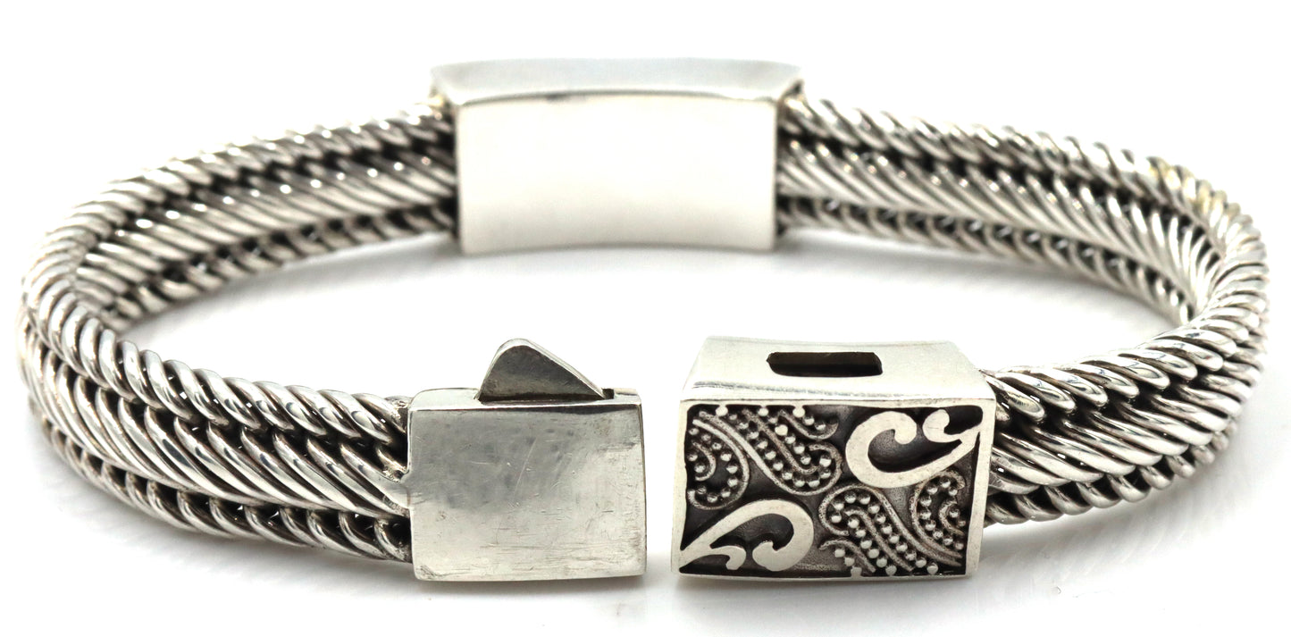 925 Sterling silver signed woven bracelet and cubic zirconia stud earrings