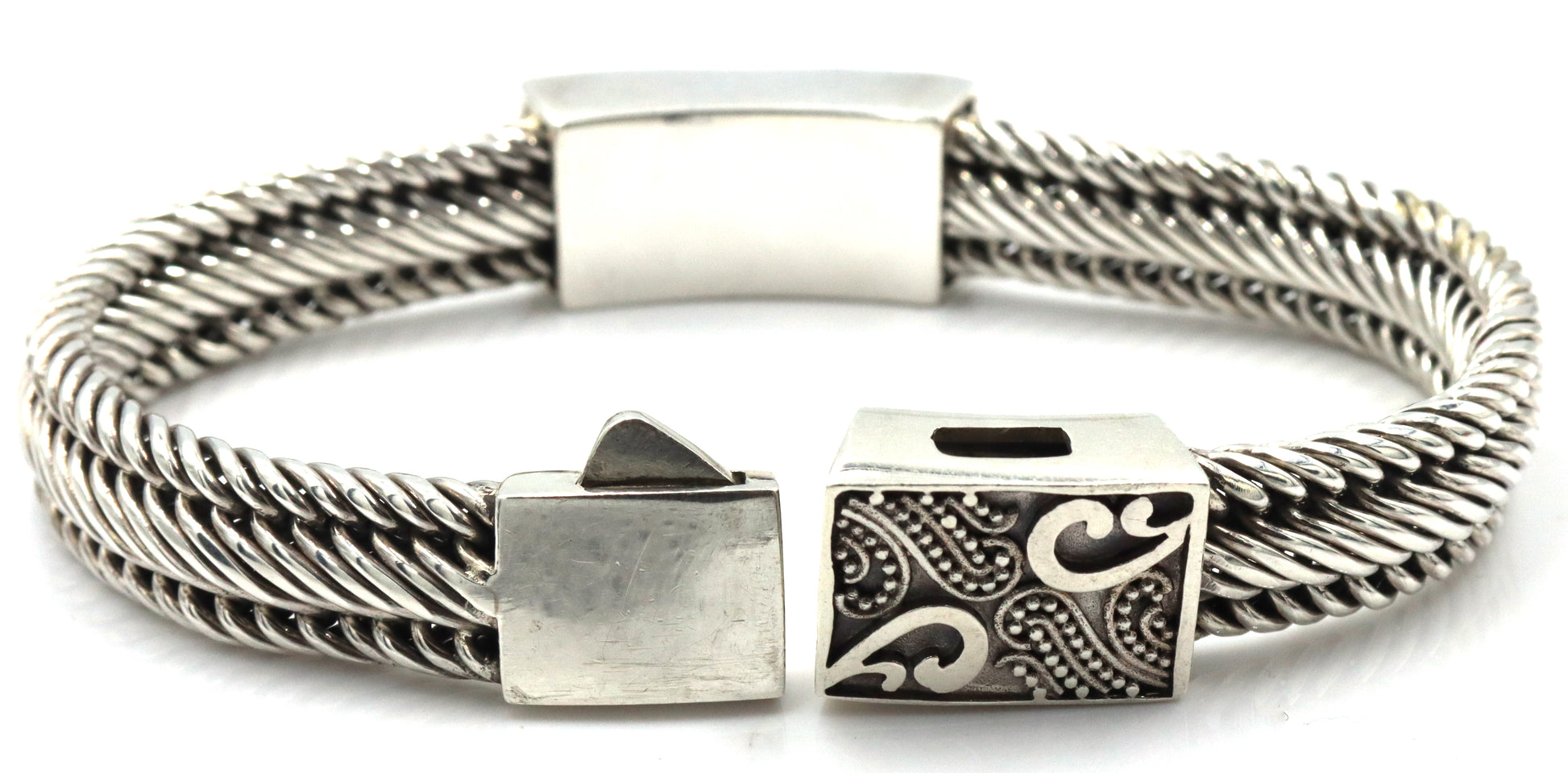 925 Sterling silver signed woven bracelet and cubic zirconia stud earrings