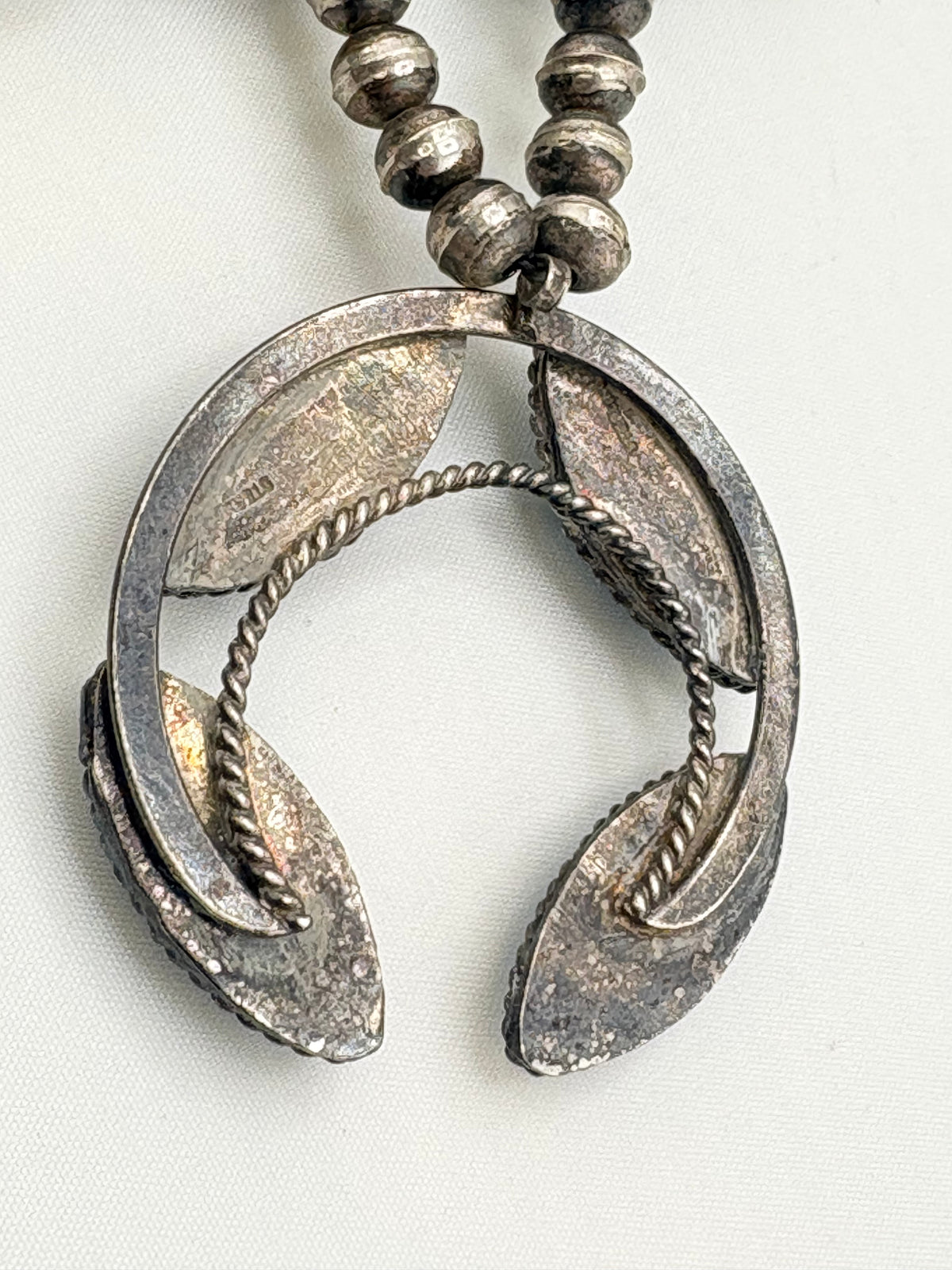 925 Sterling Silver Vintage Native American Turquoise Squash Blossom Necklace With Central Naja Pend