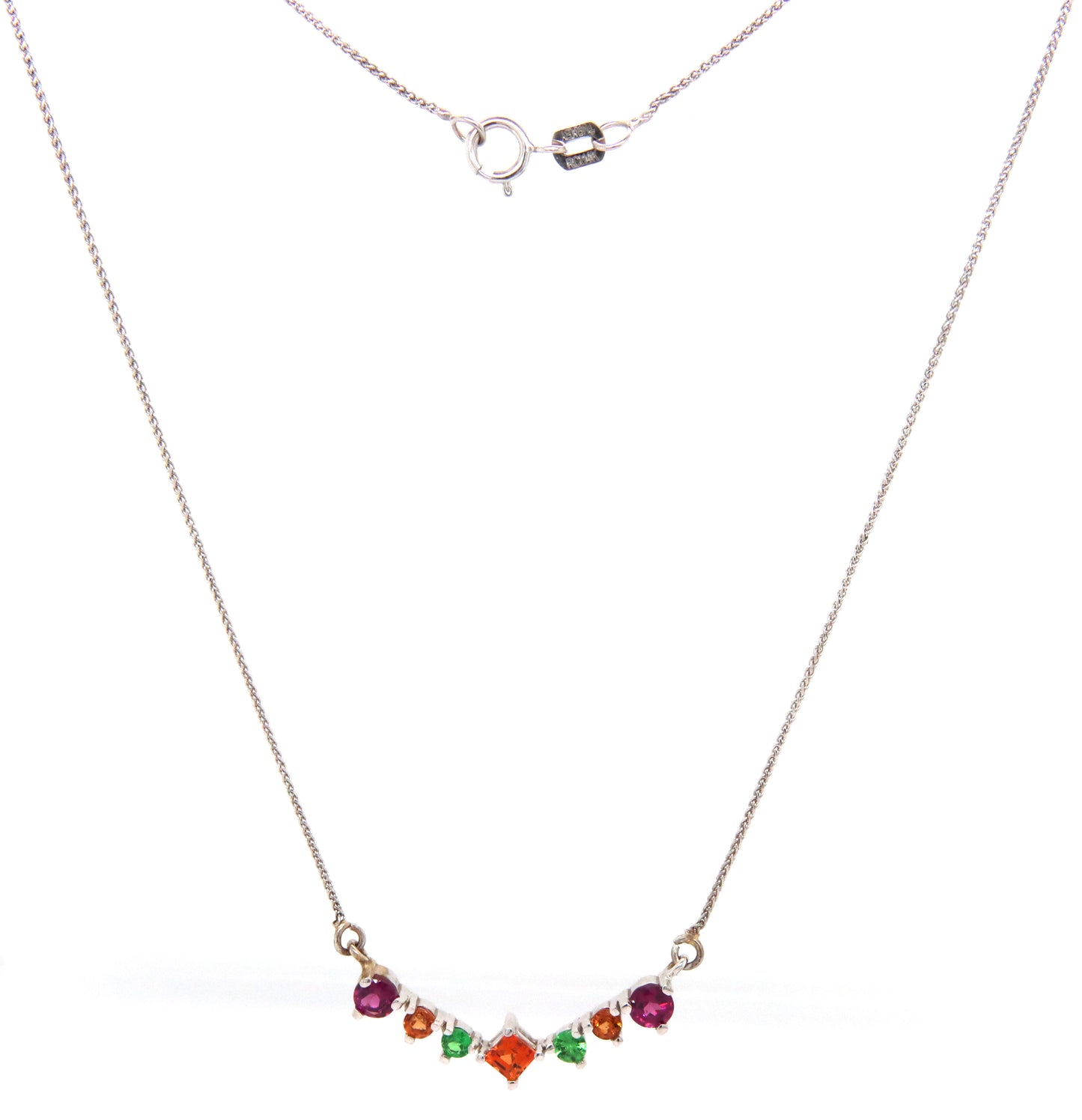 14kt White gold multi color sapphire necklace