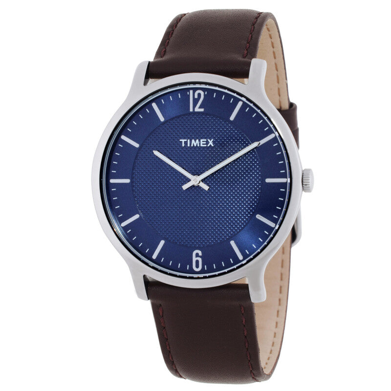 Timex Metropolitan Mens Quartz Blue Dial Brown Leather Strap Watch