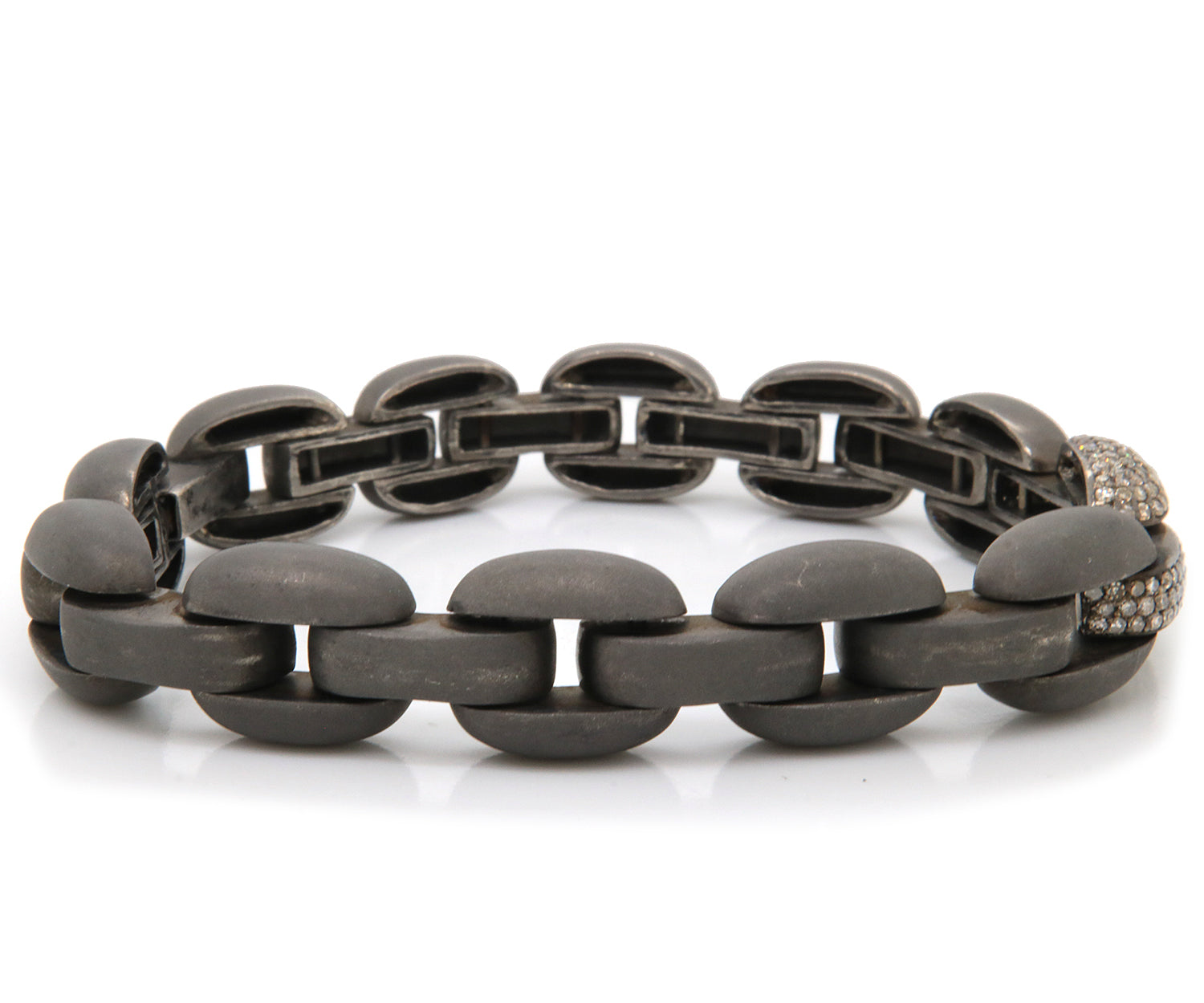 Edgy Sterling Silver Diamond Link Bracelet