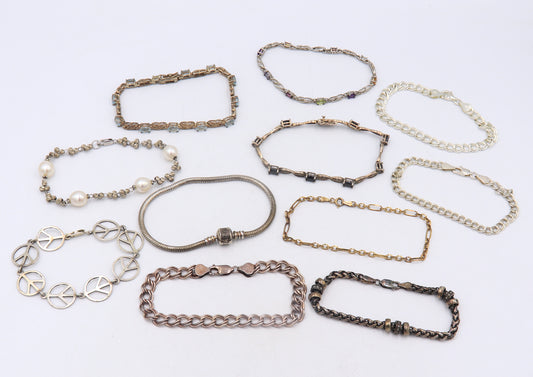 Group Lot of 11 Vintage 925 Sterling Silver Bracelets