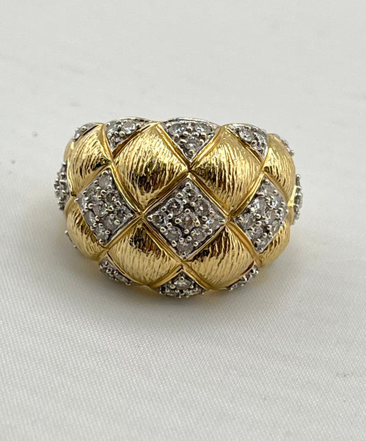 14KT Yellow Gold Quilted Dome Diamond Pave Ring