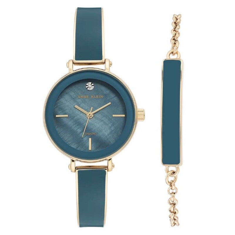 Anne Klein Women's Blue Dial Two-Tone Gold & Blue Quartz Watch with Matching Bracelet Set