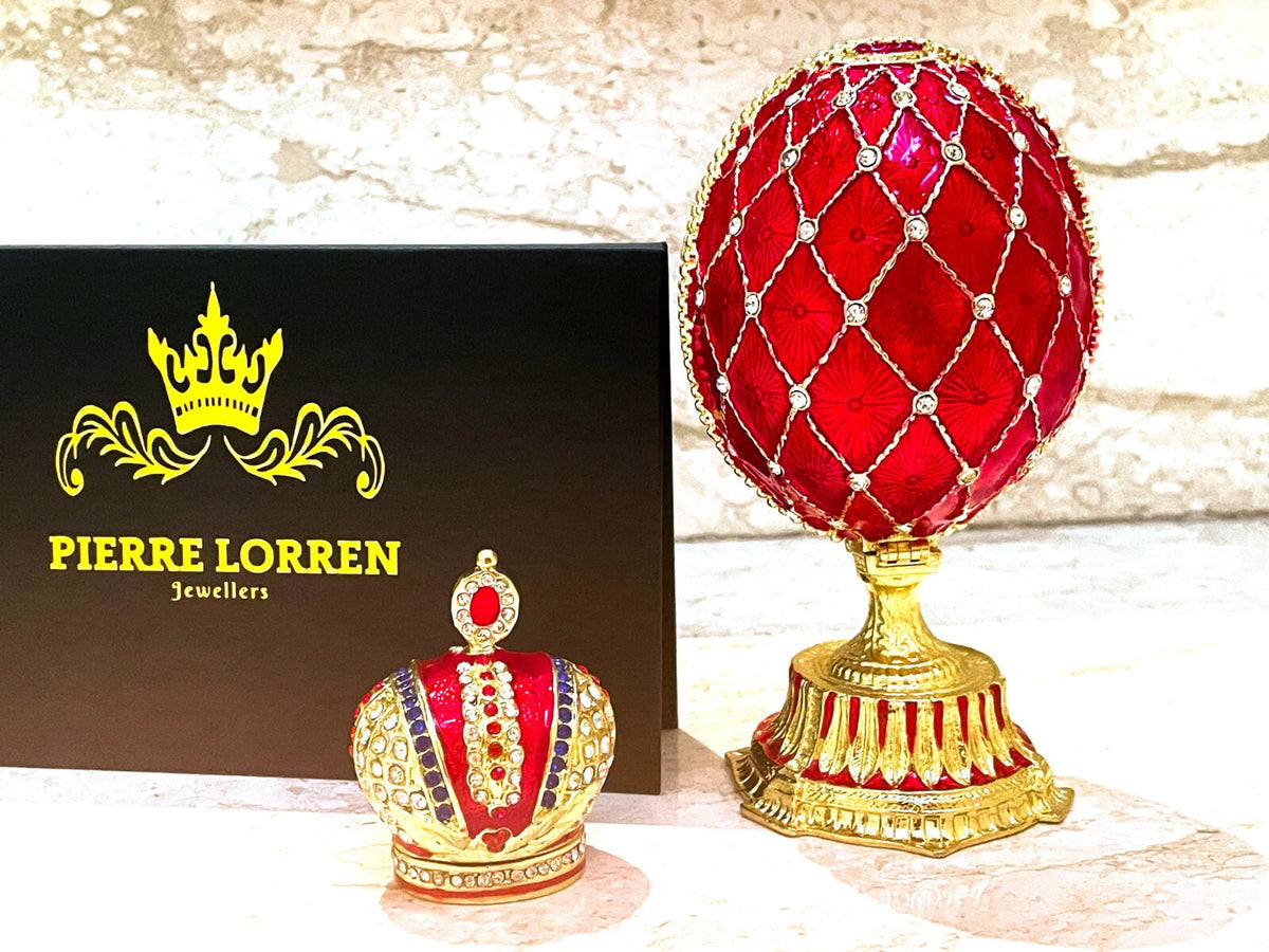 Ruby Fabergé Egg Style Trinket Box – Luxury Austrian Crystal & 24K Gold Decor