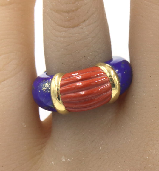 14kt Yellow gold Lapis and Coral ring