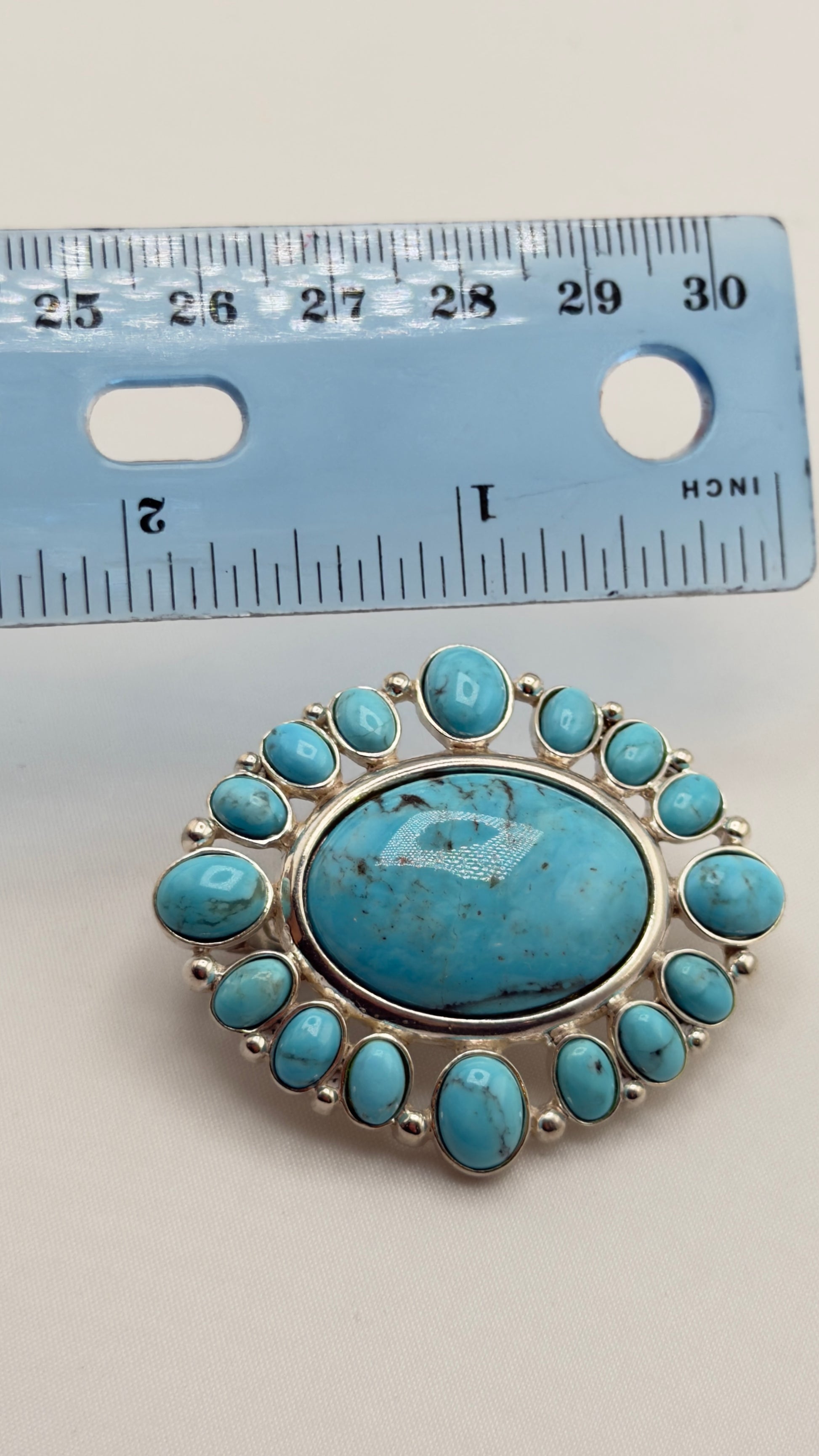 925 Sterling Silver Navajo Large Turquoise Enhancer with Large Closure