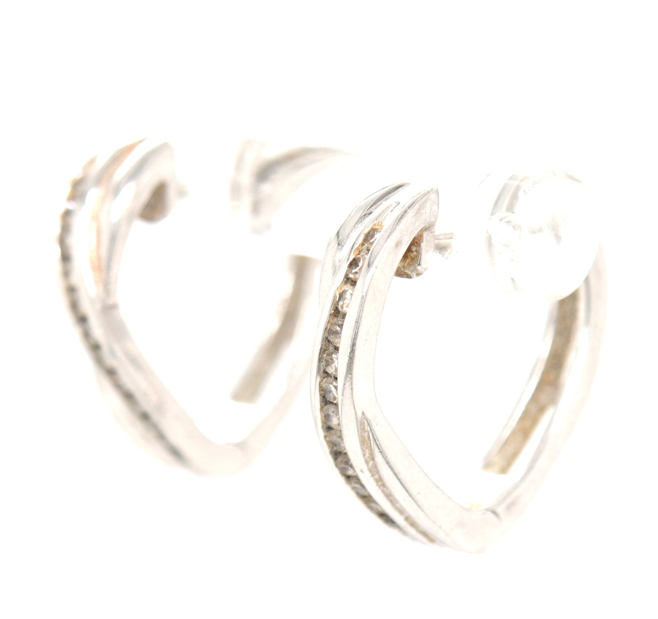 10kt White gold diamond crossover hoop earrings