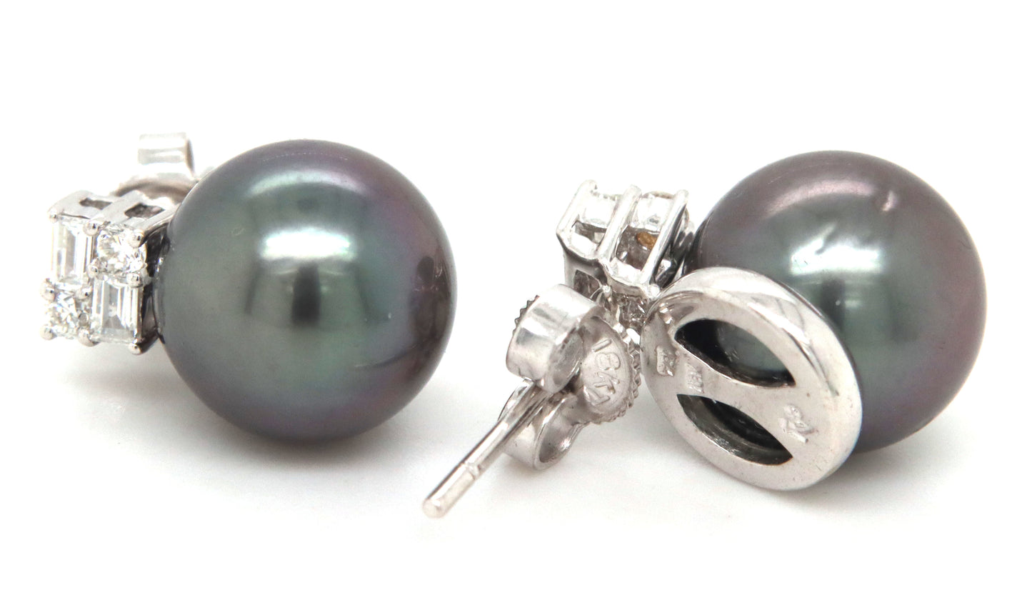 18kt White gold Tahitian and diamond earrings
