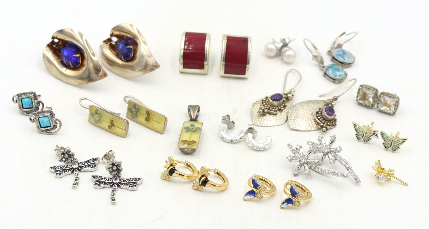 Vintage 925 sterling silver group lot of earrings