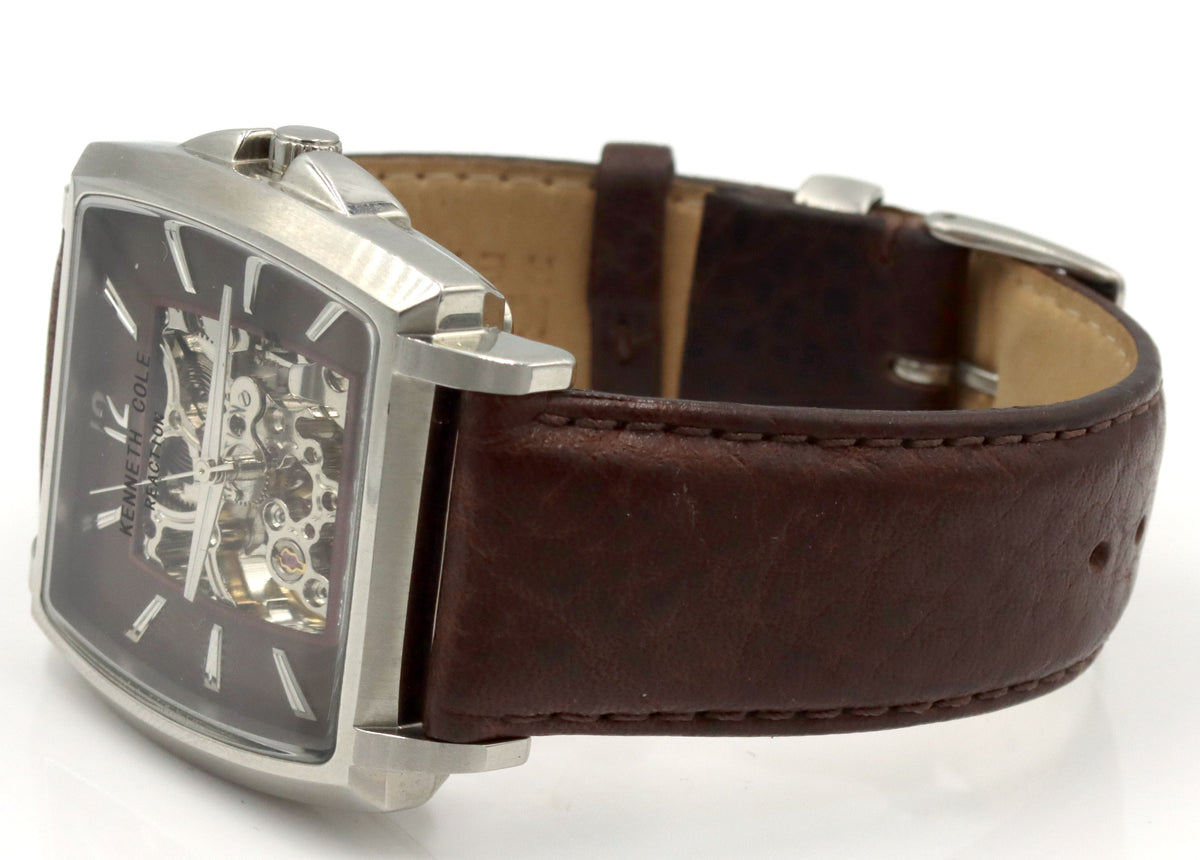 Kenneth Cole Tank Skeleton leather band watch