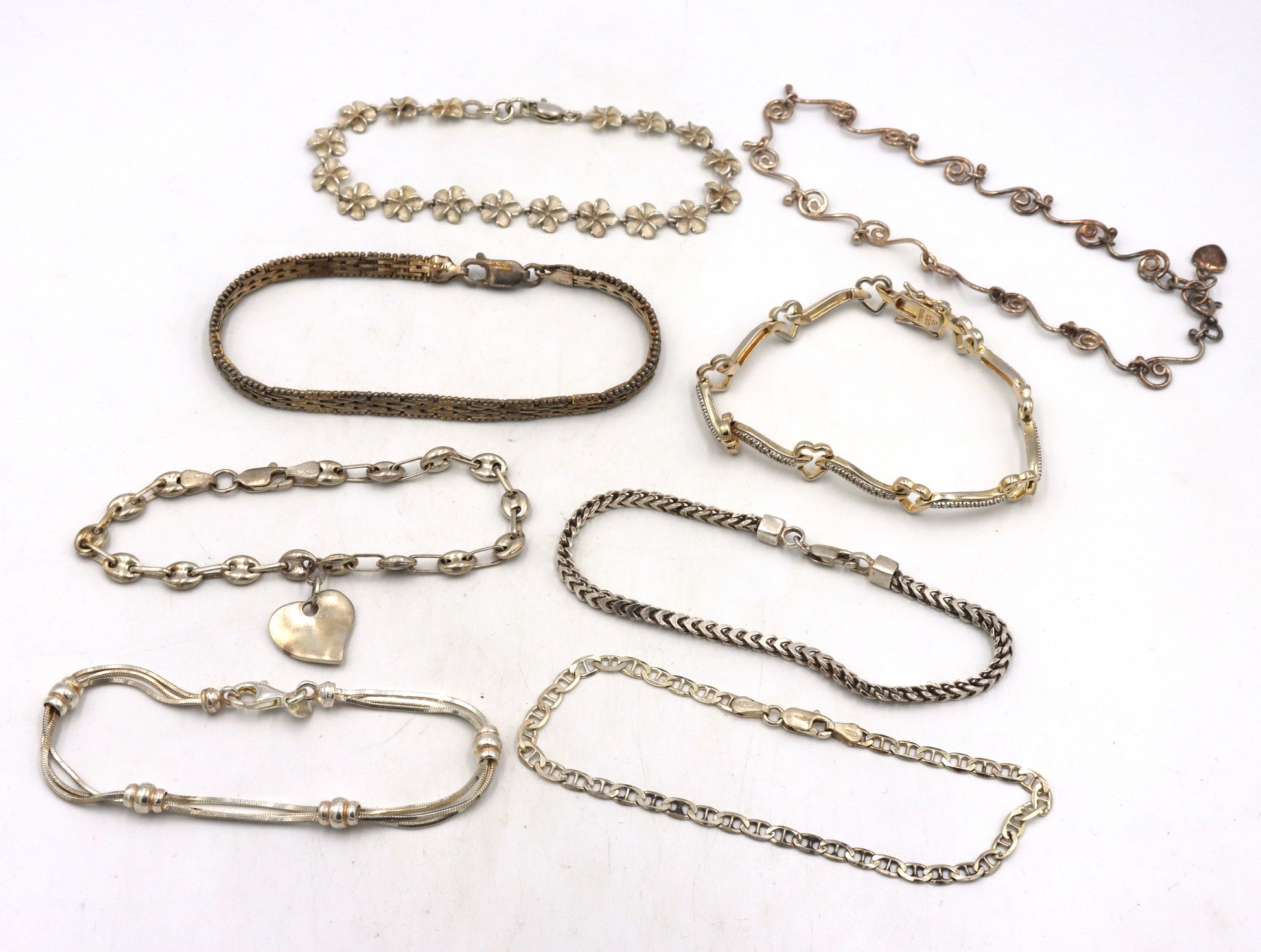 Vintage 925 sterling silver group lot of 8 bracelets