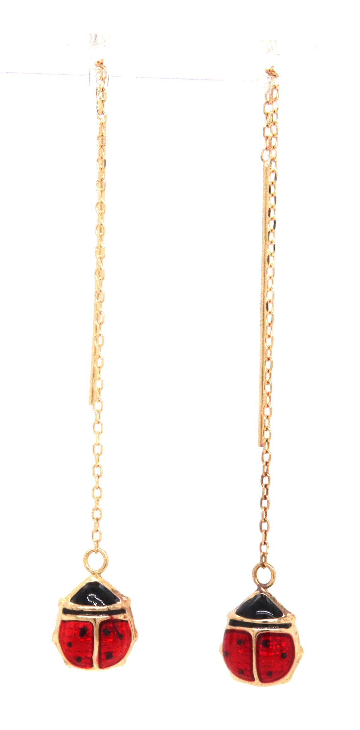 14kt Yellow gold Enamel lady bug dangle earrings