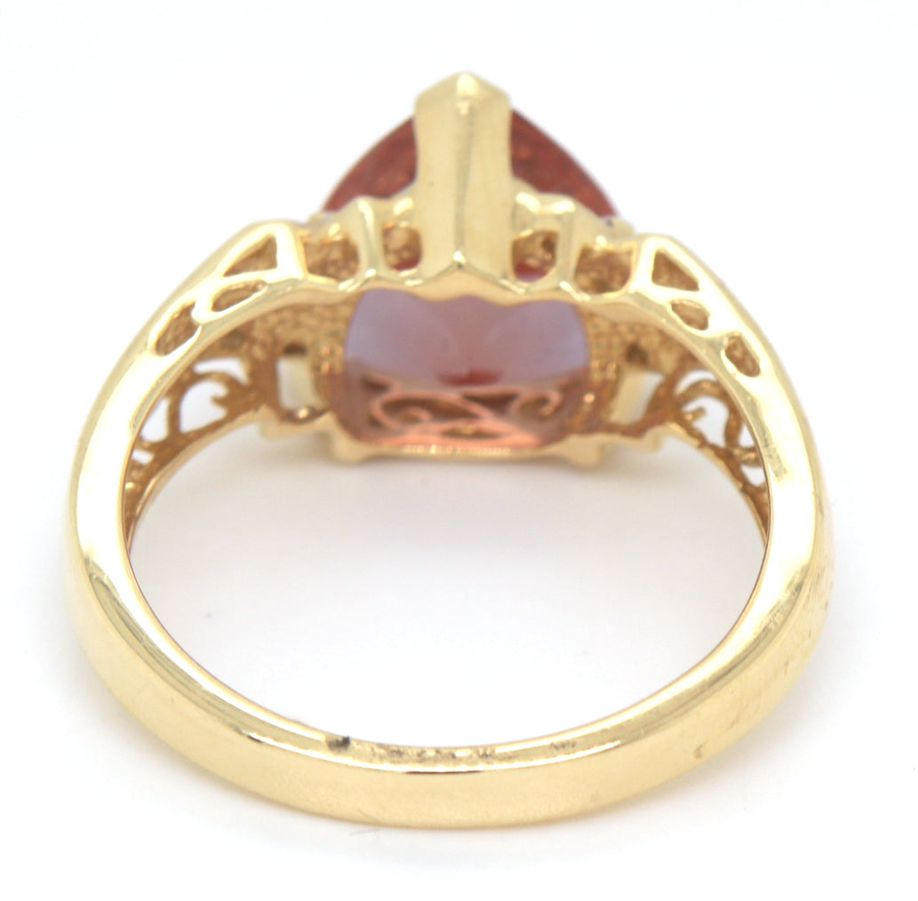 14kt Yellow gold Triangle pink topaz and diamond ring