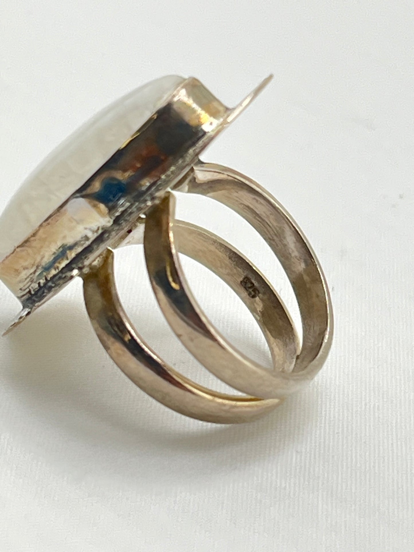 925 Sterling Silver Boho Style Large Rainbow Moonstone Ring