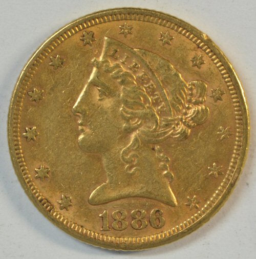 1886-P $5 Liberty Head Gold Half Eagle Near BU Better Date Strong Eye Appeal