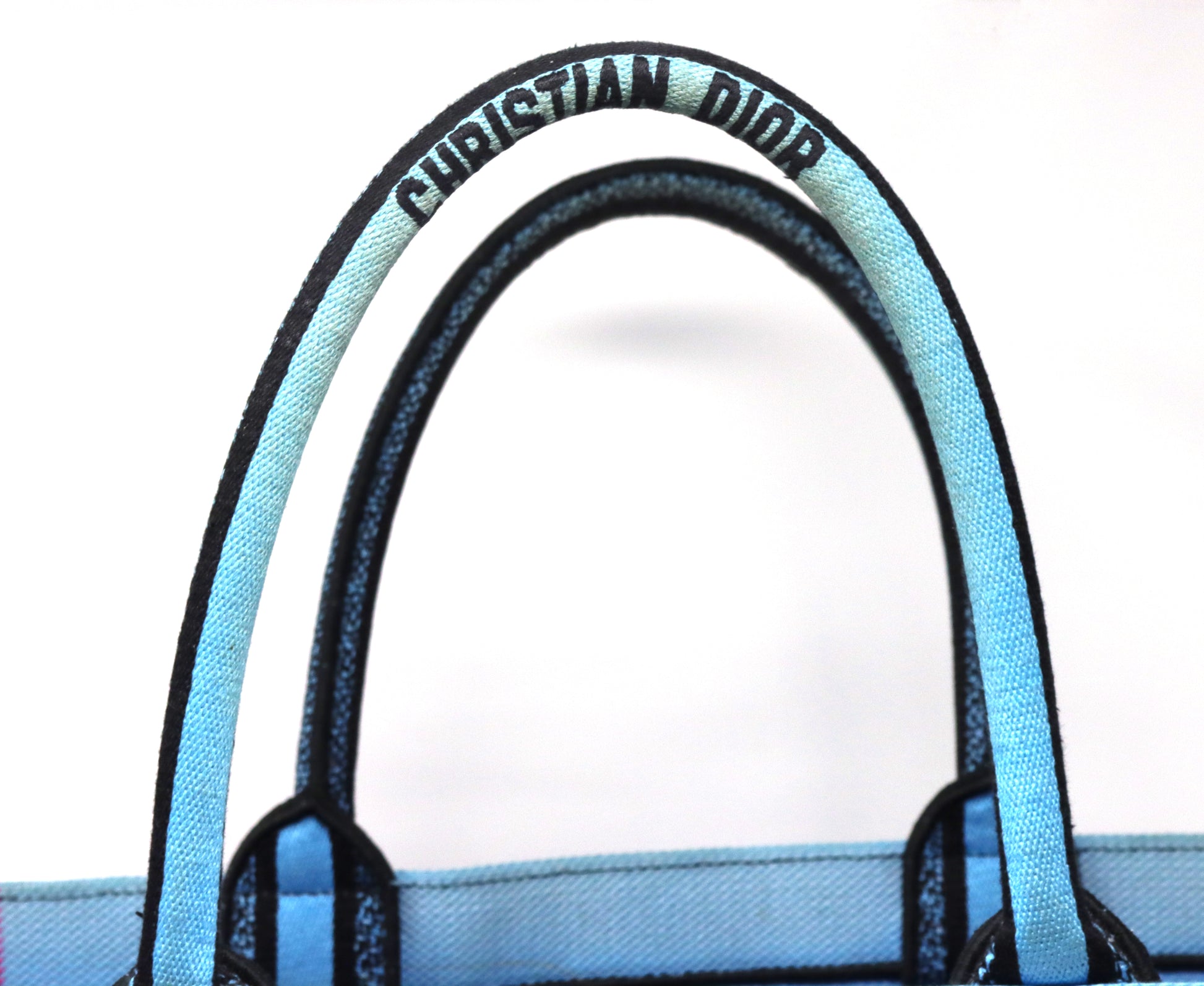 Christian Dior medium D jungle pop book tote blue canvas body bag with rolled top handles