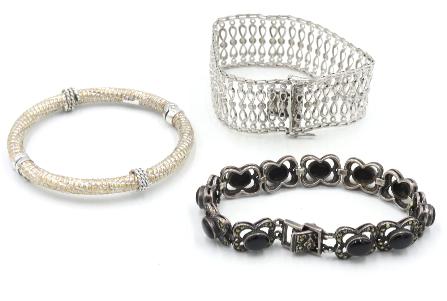 Group lot of 3 vintage 925 sterling silver bracelets