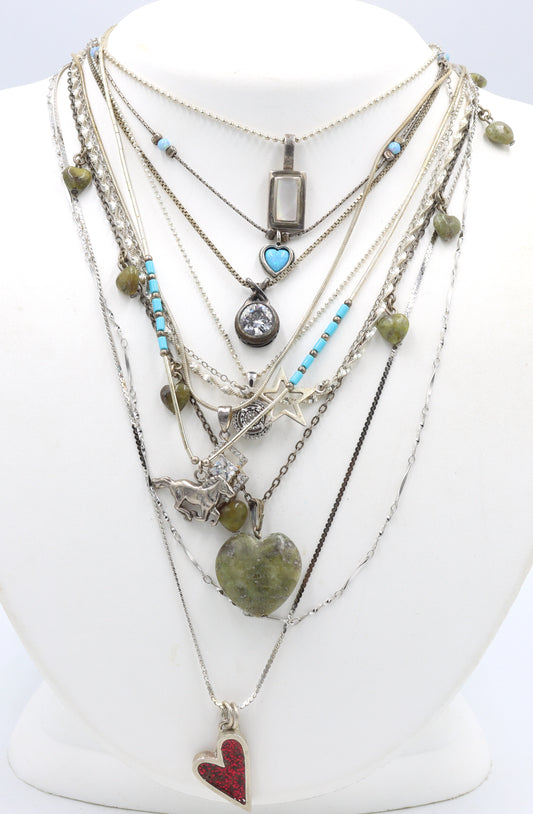 Group lot of 11 Vintage 925 sterling silver necklaces