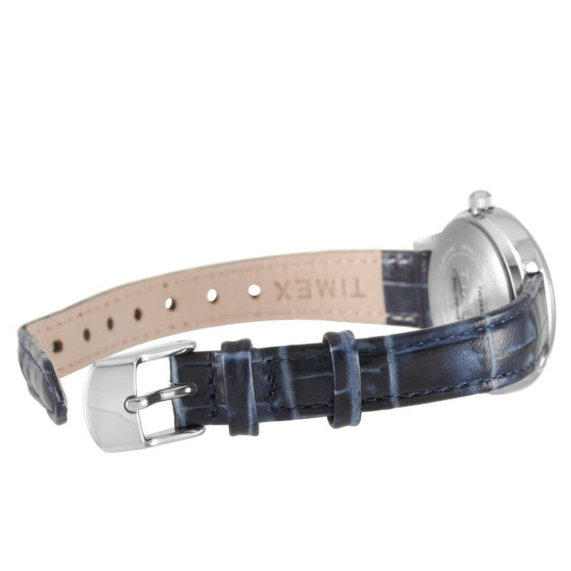 Timex Classics Womens Quartz Silver Dial Blue Leather Strap Watch