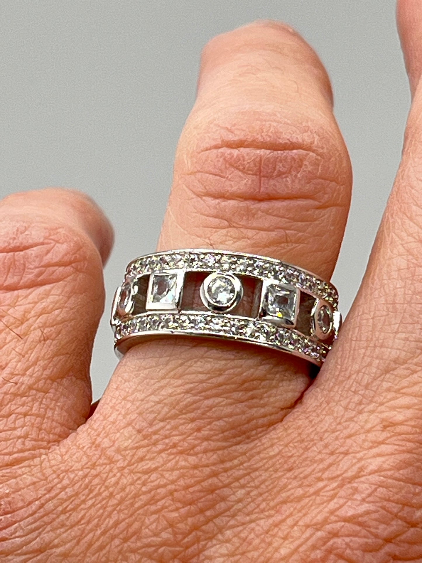 925 Sterling Silver 9mm CZ Triple Row Band