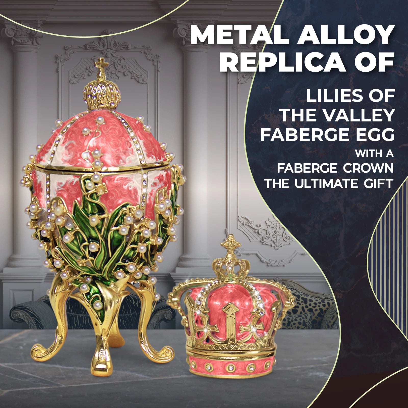 Pink Lilies of the Valley Easter Egg Replica – Extra Large with Crown