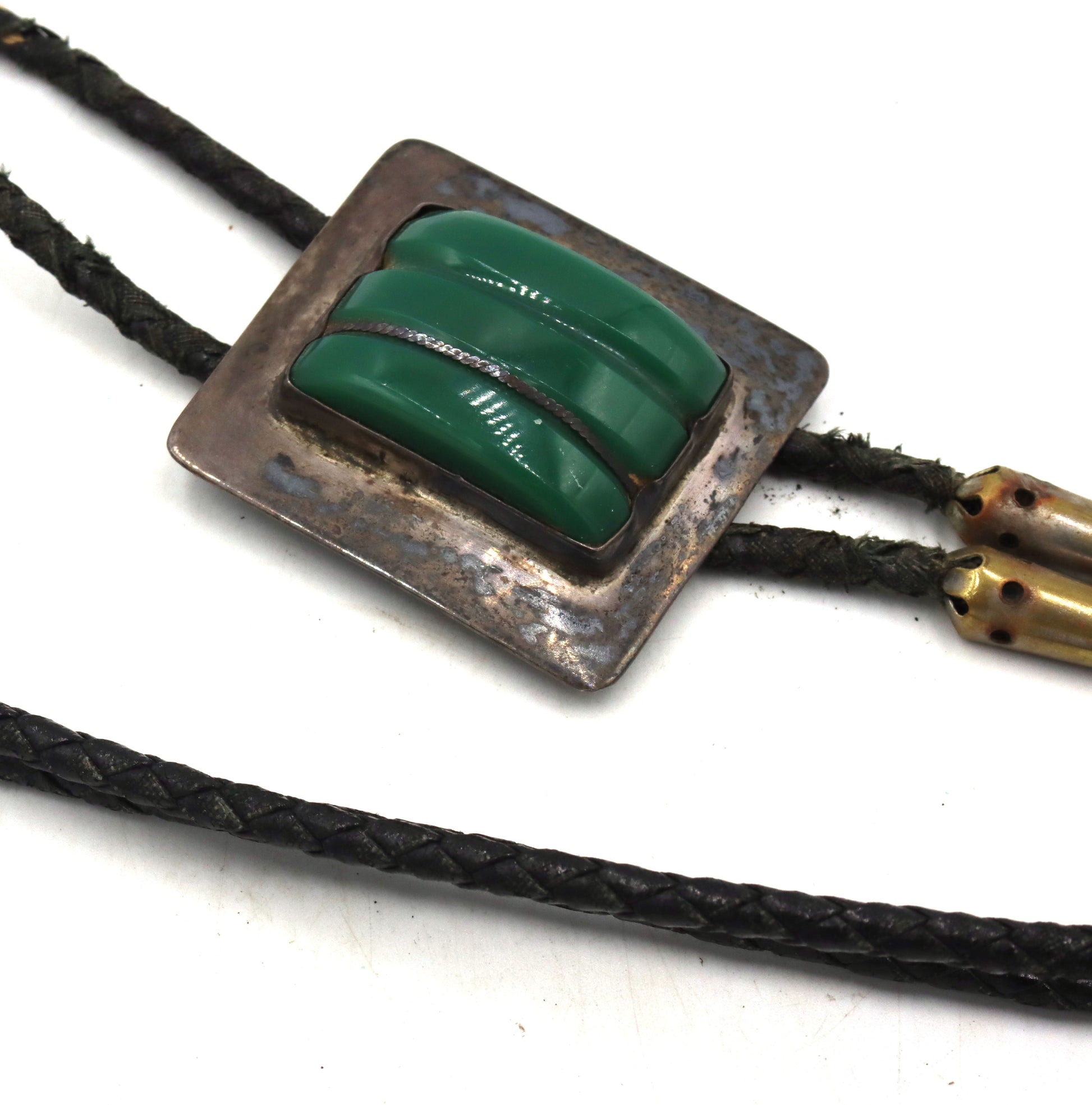 Vintage 925 sterling silver Malachite bolo tie
