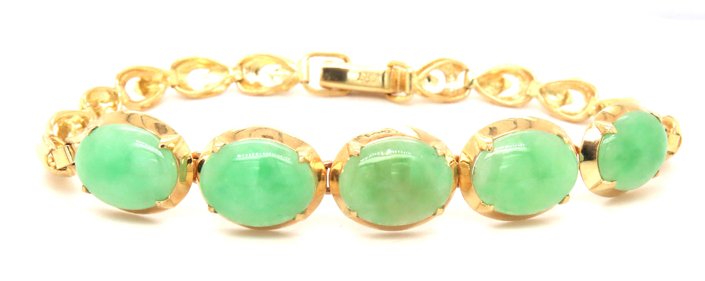 14kt Yellow gold green Jade link bracelet