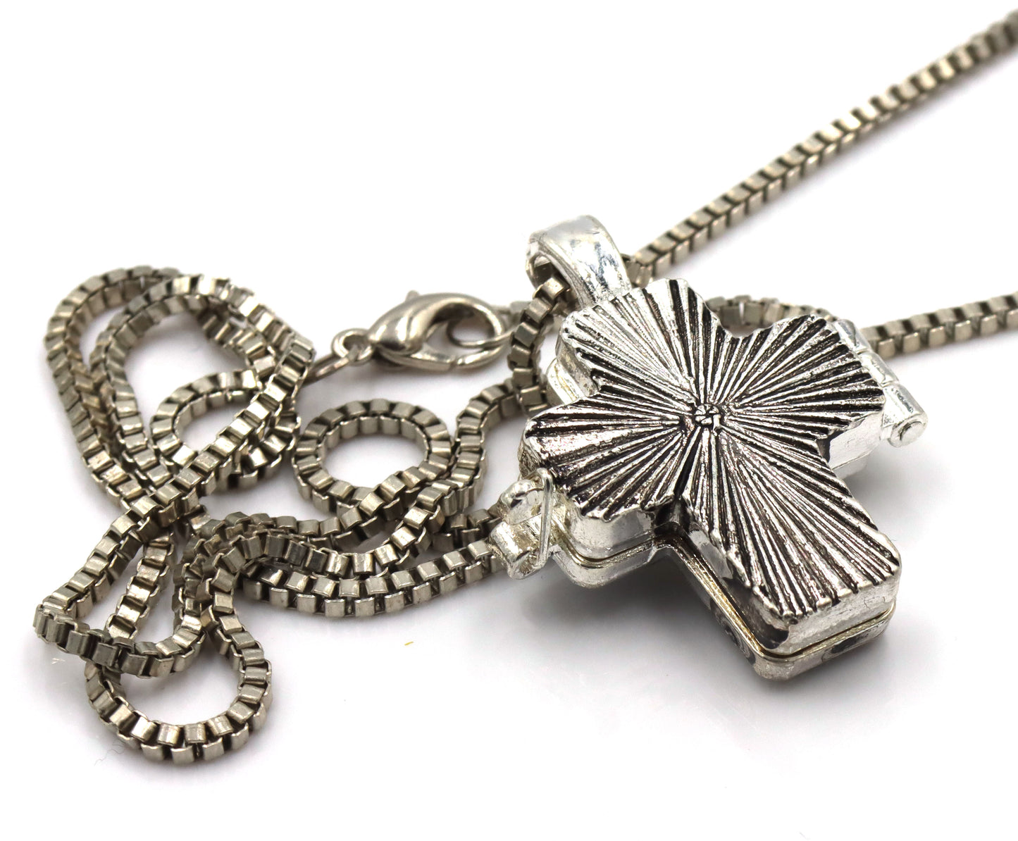925 Sterling silver cross locket pendant on box chain necklace