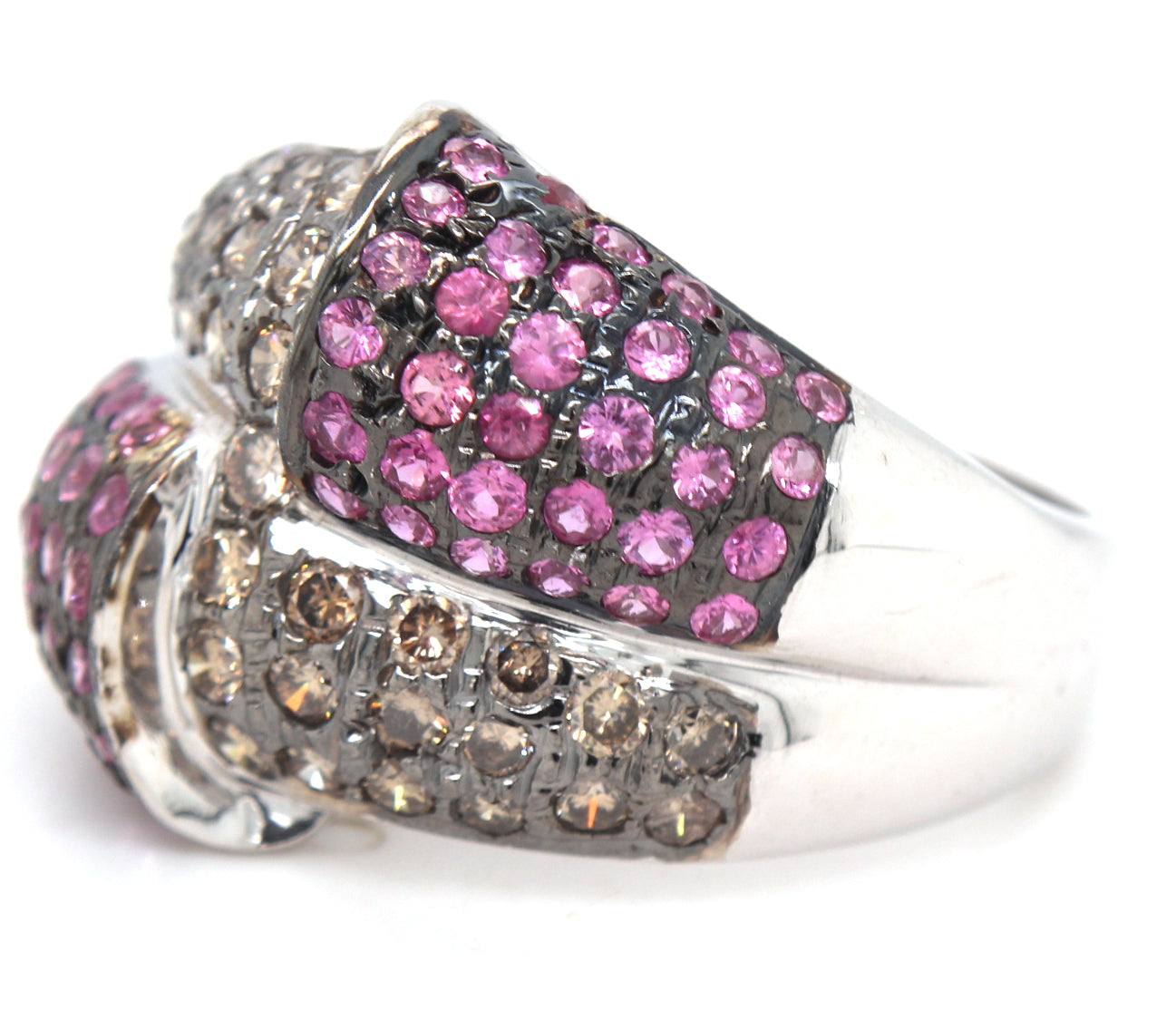 14kt White gold pink and smokey quartz cocktail ring