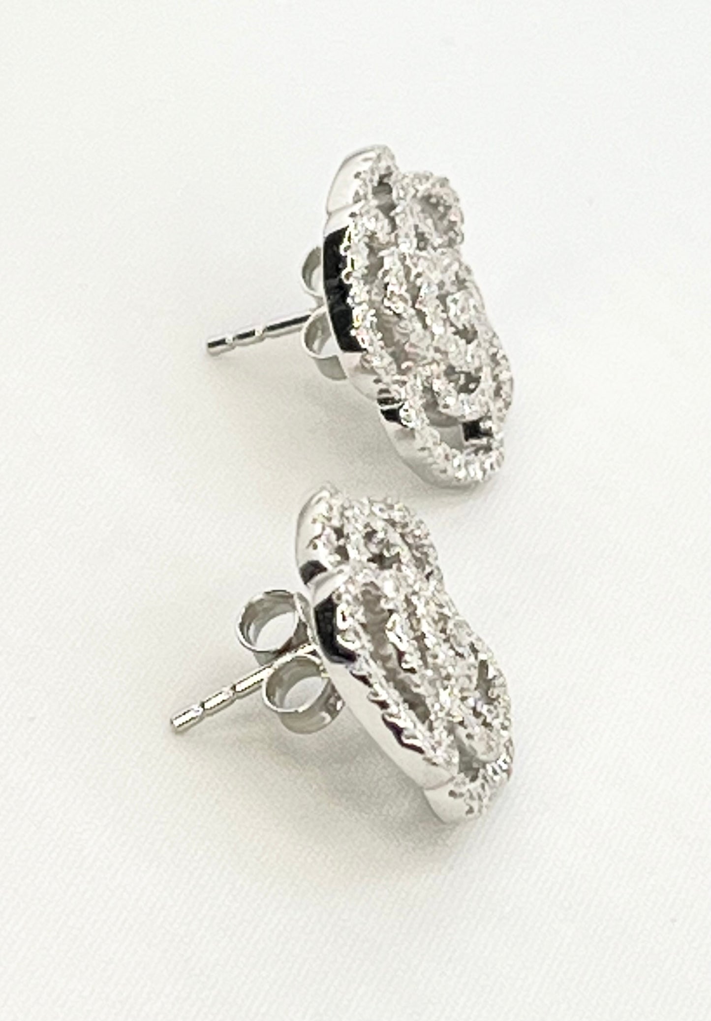 925 Sterling Silver Camelia Flower CZ Stud Earrings