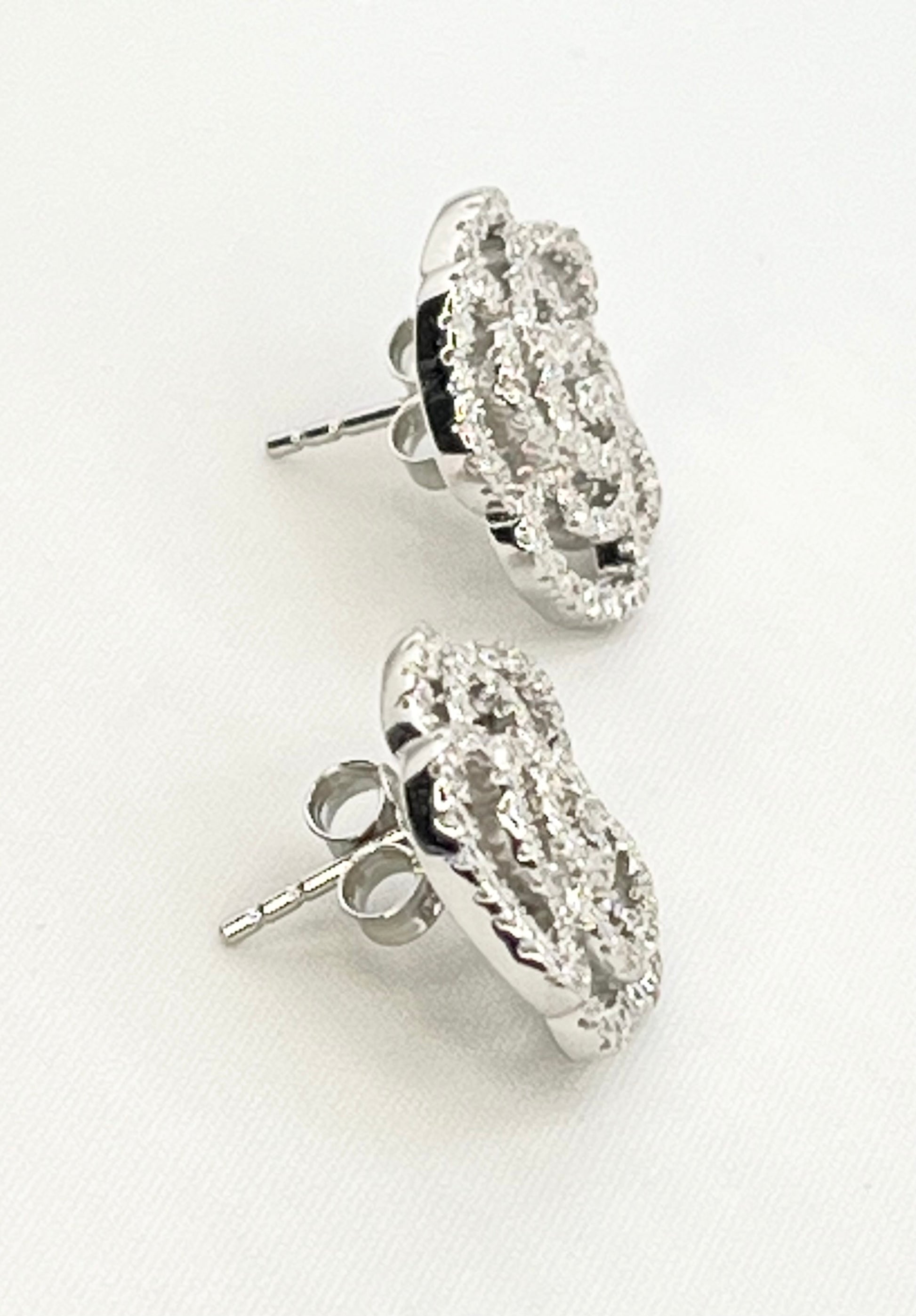 925 Sterling Silver Camelia Flower CZ Stud Earrings