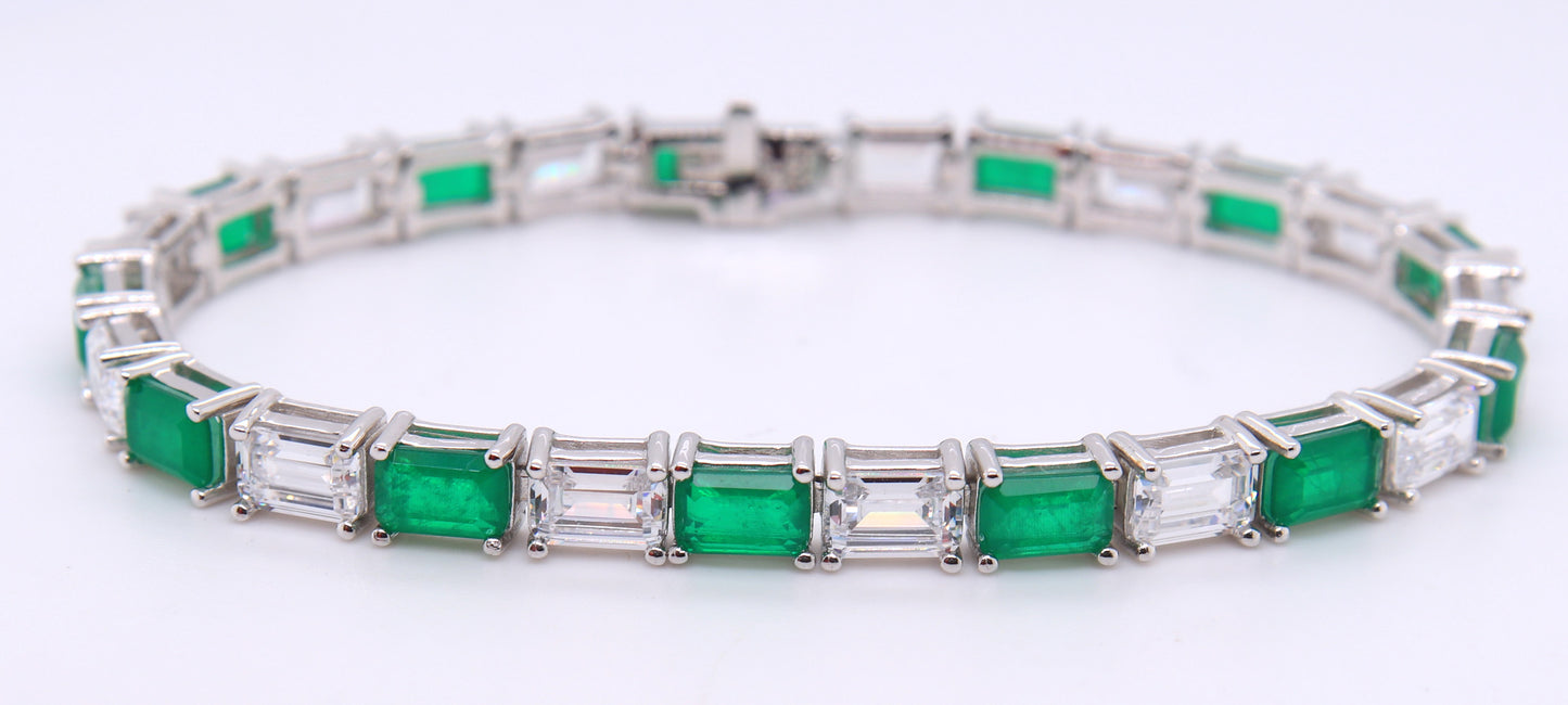 Sterling Silver Green and White Cubic Zirconia Tennis Bracelet
