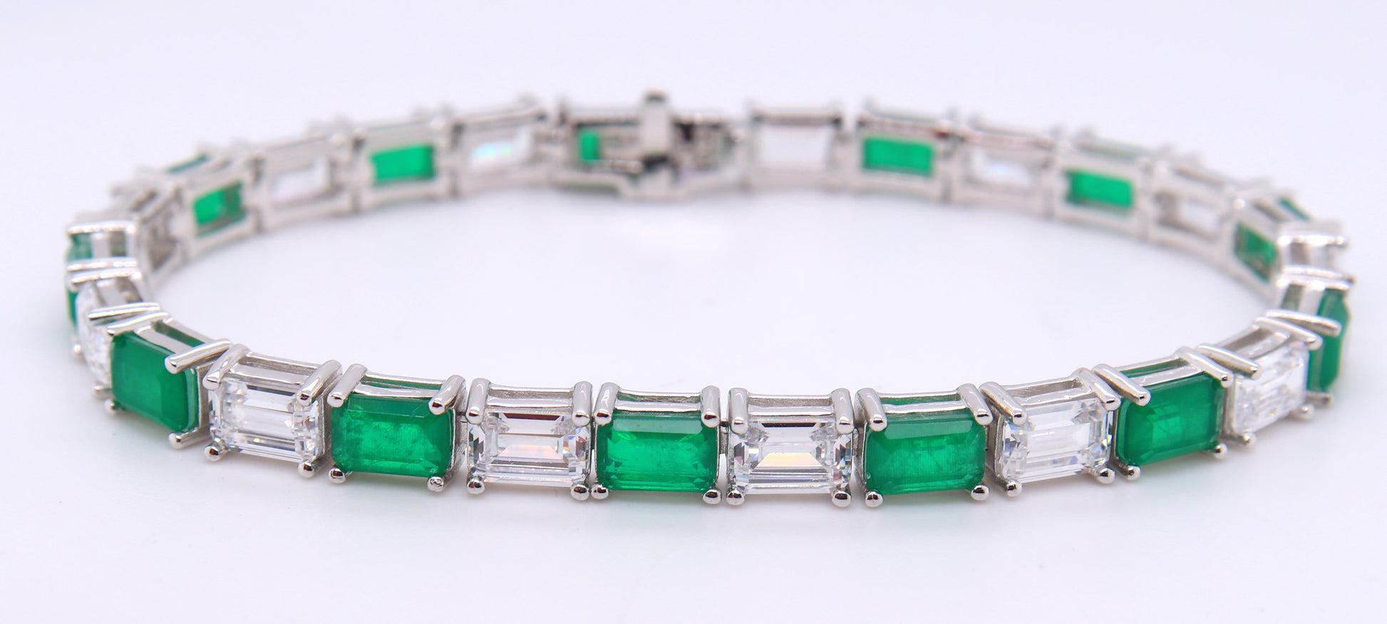 Sterling Silver Green and White Cubic Zirconia Tennis Bracelet