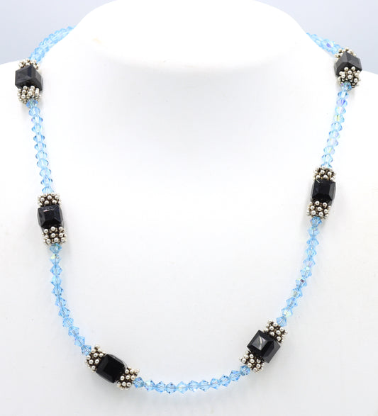Crystal and black onyx beads necklace