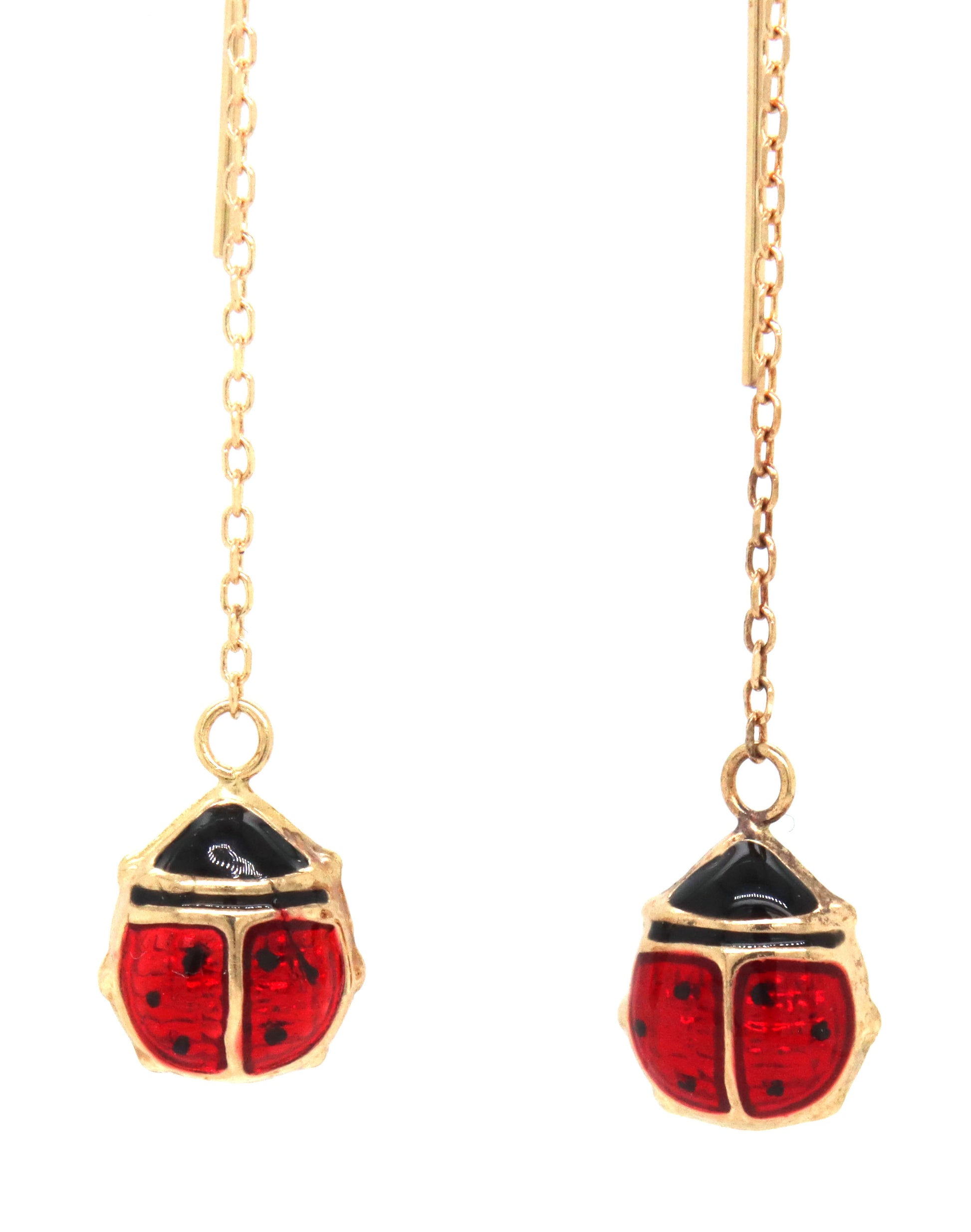 14kt Yellow gold Enamel lady bug dangle earrings