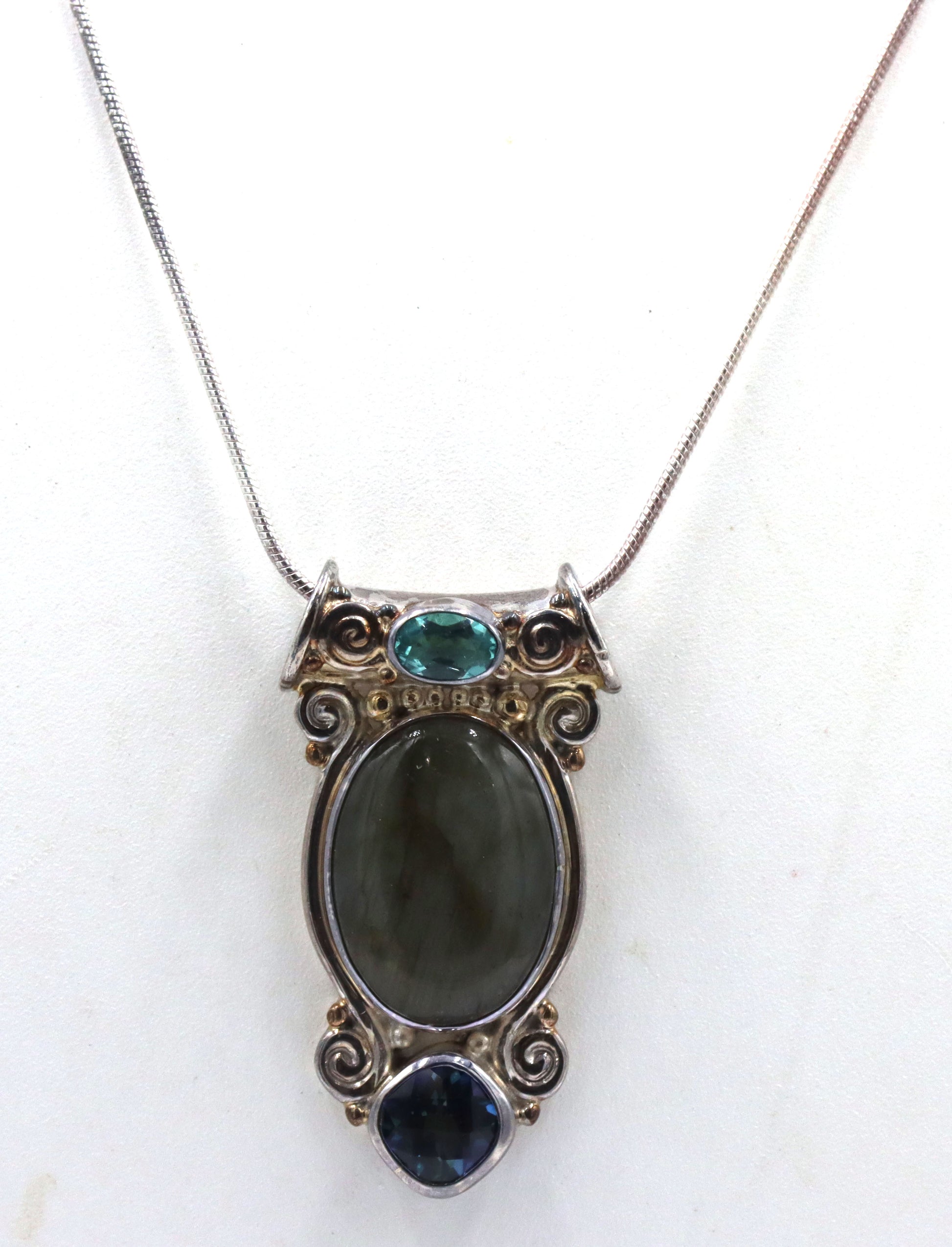 Sajen 925 Sterling Silver Labrodorite Topaz Pendant With Chain Necklace