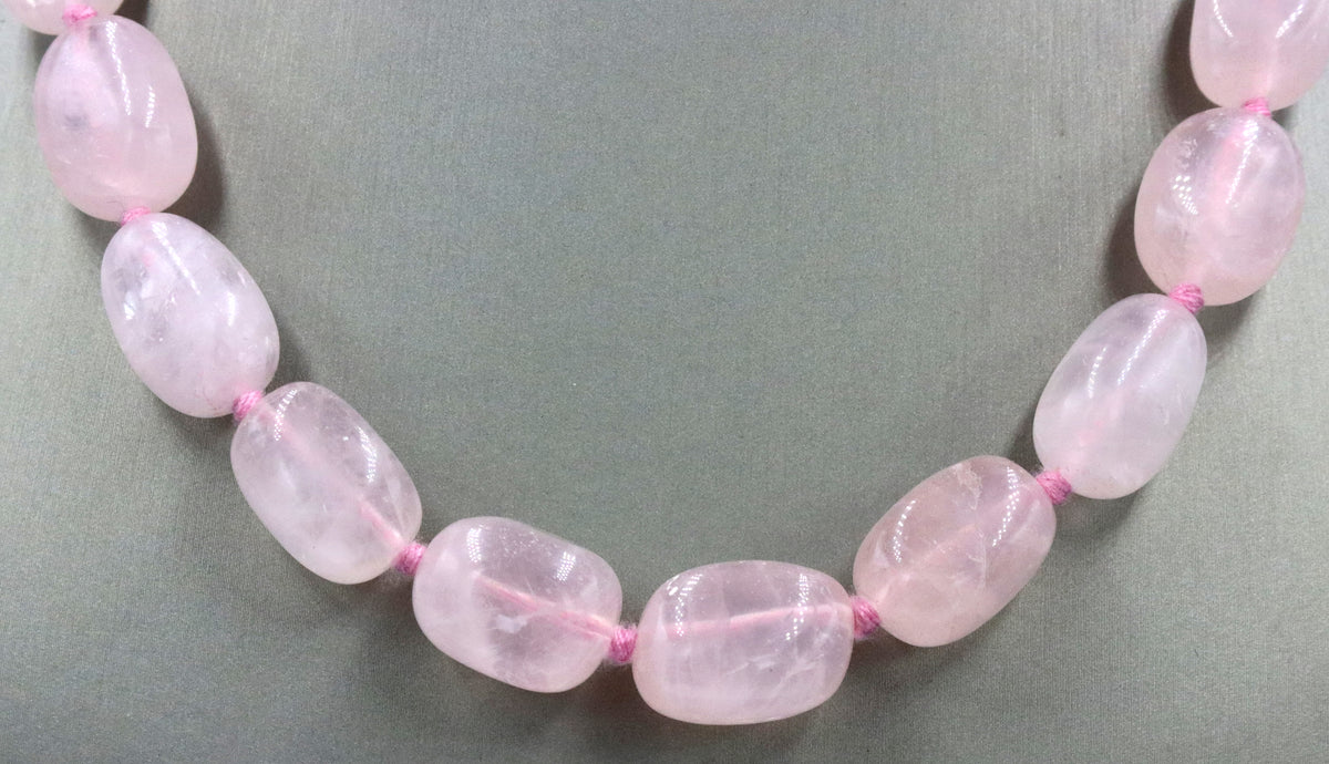 925 GSJ Sterling Silver Natural Rose Quartz Nugget Necklace