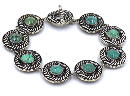 Vintage 925 sterling silver turquoise circle bracelet