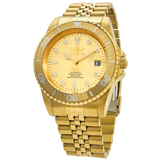 Invicta Pro Diver Automatic Men's Watch – Gold-Tone Stainless Steel, Champagne Dial, 200M