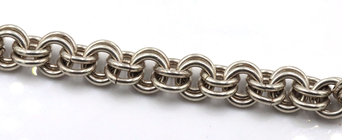 Vintage 925 sterling silver double circle link necklace
