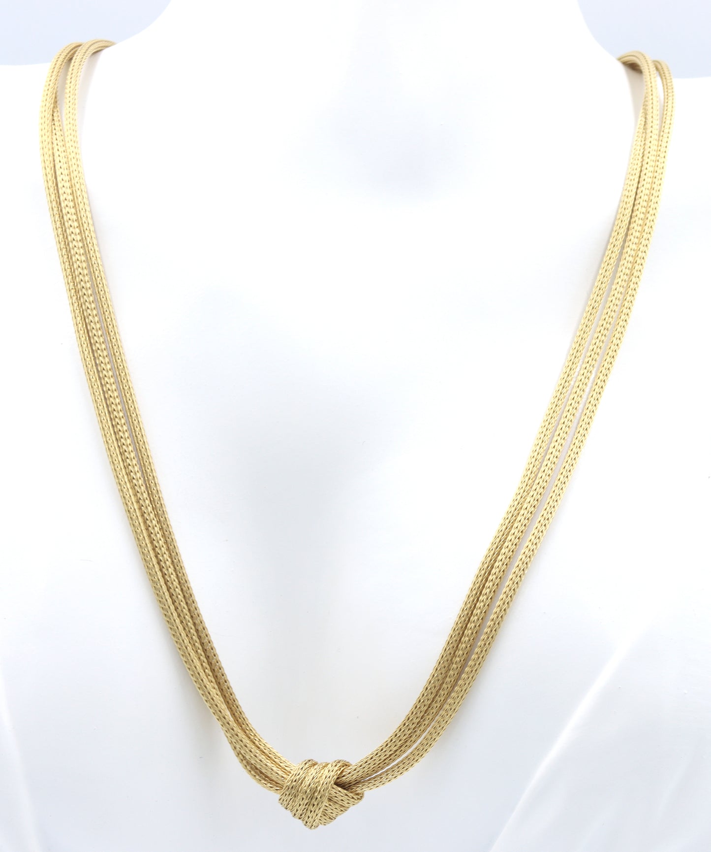 18kt Yellow gold knot pendant on 3 row chain necklace