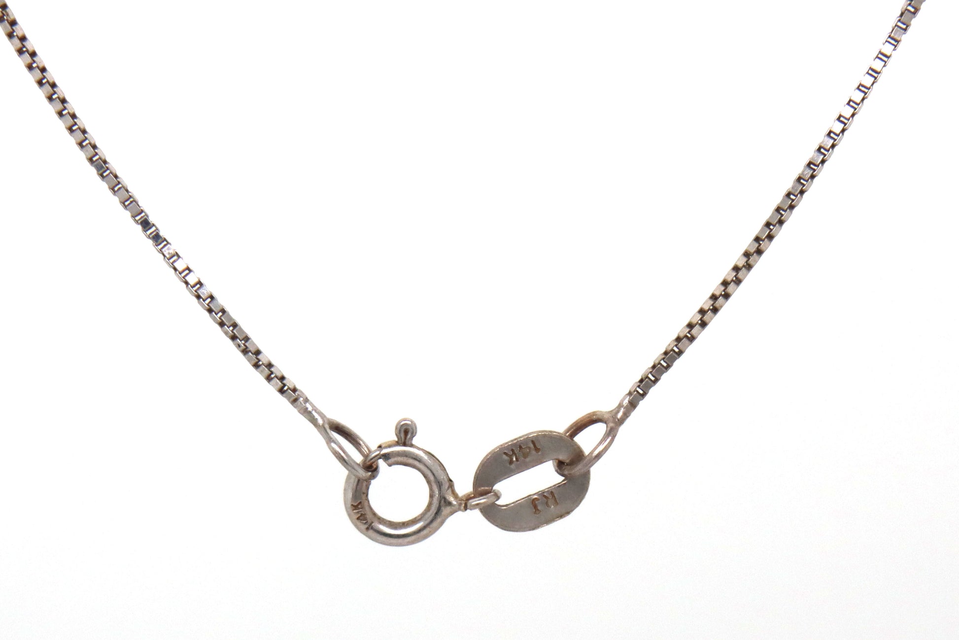 14kt White gold blue topaz pendant on box chain necklace