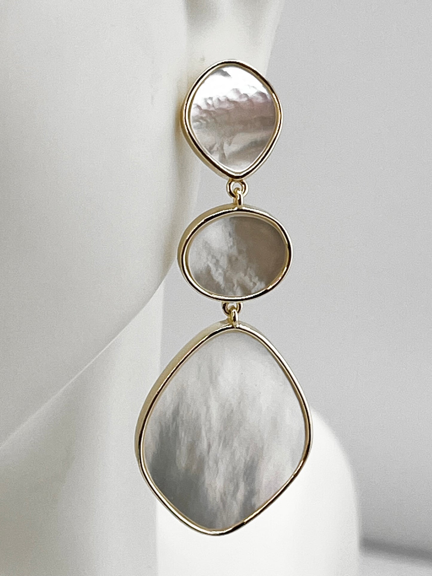 925 Gold Tone Sterling Silver  Mother of Pear; Three Drop Earrings