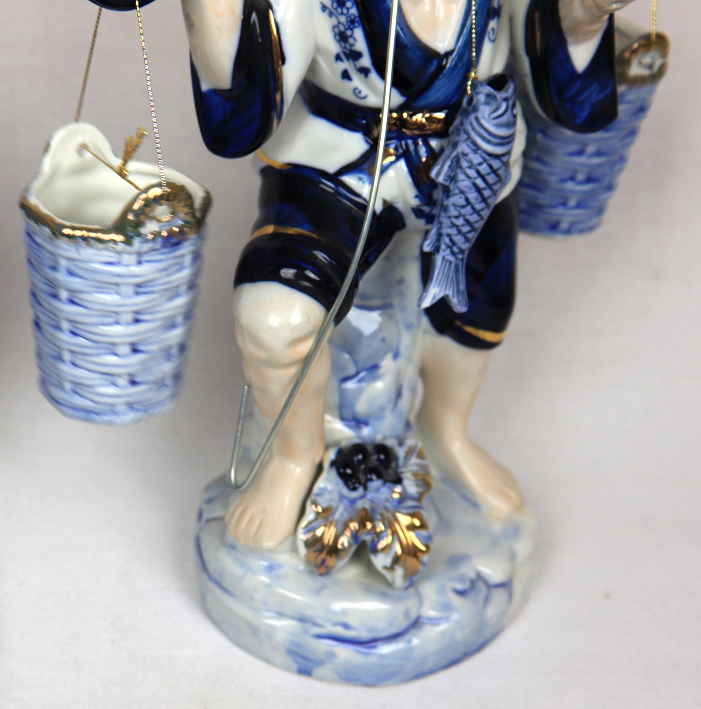 Vintage Blue & White Porcelain Asian Fishermen Figurines – Pair – Hand Painted