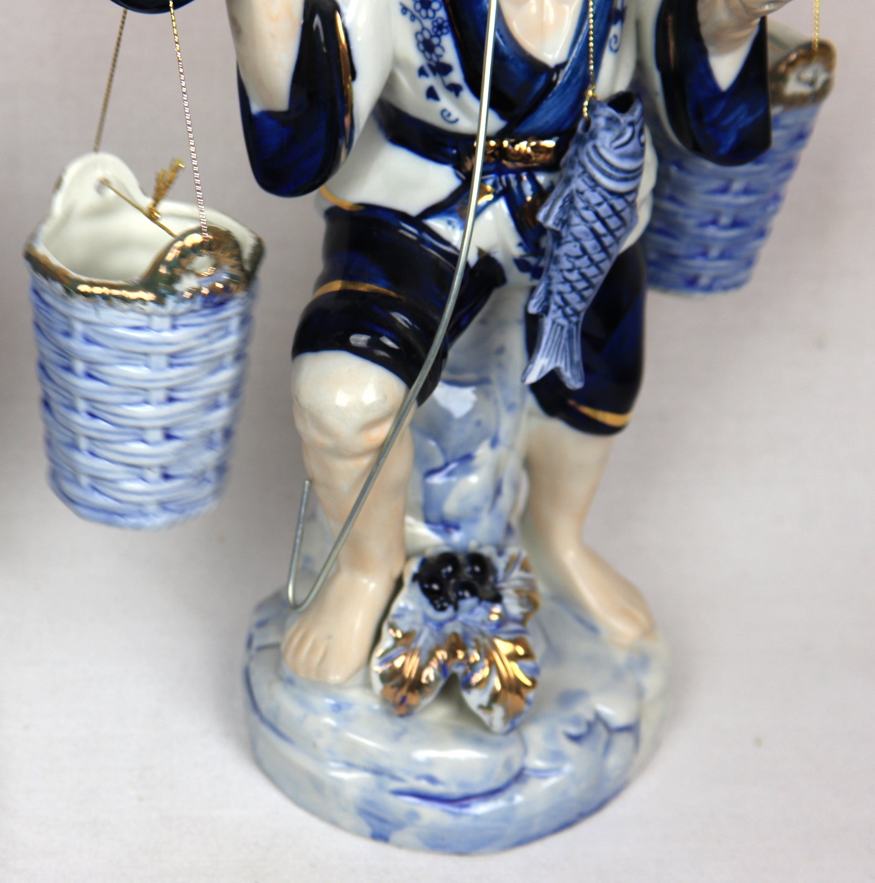 Vintage Blue & White Porcelain Asian Fishermen Figurines – Pair – Hand Painted